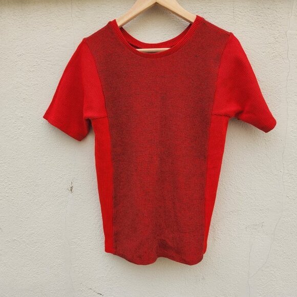 Maison Margiela MM6 Short Sleeve Waffle Knit Thermal Colorblock Top - Picture 4 of 10